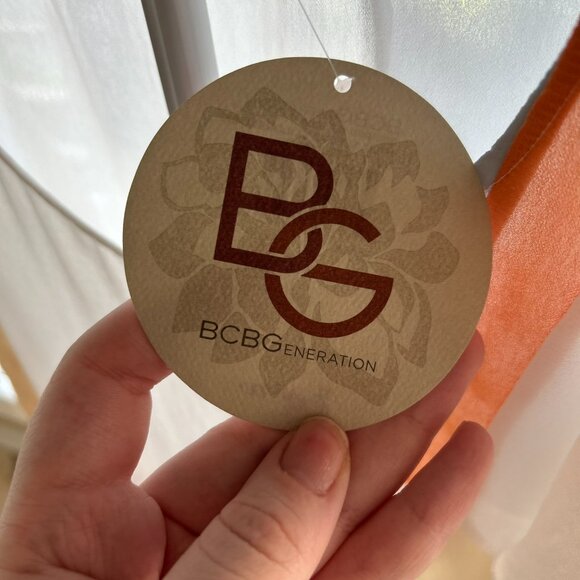 NWT BCBGeneration Colorblock Blouse S Split Sleeve Tie Accent Orange White Gray - Picture 4 of 12